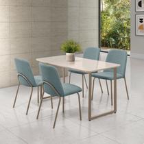 Conjunto para Sala de Jantar com 4 Cadeiras Dora Champagne / Verde Claro / Off White