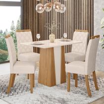 Conjunto para Sala de Jantar com 4 Cadeiras Orus Marrom/Nature/Off White/Linho
