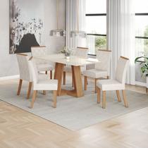 Conjunto para Sala de Jantar com 6 Cadeiras Lins Bege/Nature/Off White