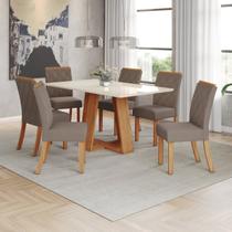 Conjunto para Sala de Jantar com 6 Cadeiras Lins Nature/Off White/Cinza