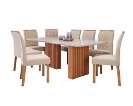 Conjunto Para Sala De Jantar Com Mesa Ester 2,10m e 8 Cadeiras Julia Cinamomo/Off White/Madeira/Nude Cimol Móveis Conjunto Para Sala De Jantar Com Mesa Ester 2,10m e 8 Cadeiras Julia Cinamomo/Off White/Madeira/Nude Cimol Móveis