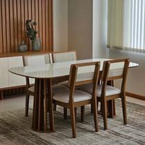 Conjunto para Sala de Jantar com Mesa Oval e 4 Cadeiras Estofadas Encosto Telado 100% MDF Bolonha Marrom/Off White/Freijó