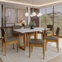 Conjunto para Sala de Jantar Filadélfia Tampo Oval 170cm com 6 Cadeiras em Madeira Maciça Miami Marrom/Cerejeira/Off White/Grafite Conjunto para Sala de Jantar Filadélfia Tampo Oval 170cm com 6 Cadeiras em Madeira Maciça Miami Marrom/Cerejeira/Off White/Grafite