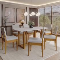 Conjunto para Sala de Jantar Filadélfia Tampo Oval 170cm com 6 Cadeiras Madeira Maciça Miami Marrom/Cerejeira/Cinza/Off White Conjunto para Sala de Jantar Filadélfia Tampo Oval 170cm com 6 Cadeiras Madeira Maciça Miami Marrom/Cerejeira/Cinza/Off White