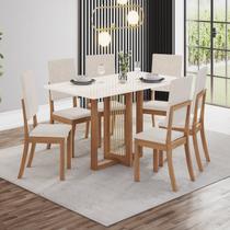 Conjunto para Sala de Jantar Mesa com 6 Cadeiras Natalí Marrom/Nature/Off White/Linho Conjunto para Sala de Jantar Mesa com 6 Cadeiras Natalí Marrom/Nature/Off White/Linho