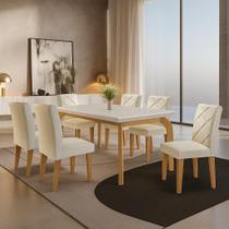 Conjunto para Sala de Jantar Mesa Dublin 180cm Tampo MDF Canto Reto com 6 Cadeiras Irlanda Marrom/Veludo Creme/Off White/Imbuia Conjunto para Sala de Jantar Mesa Dublin 180cm Tampo MDF Canto Reto com 6 Cadeiras Irlanda Marrom/Veludo Creme/Off White/Imbuia