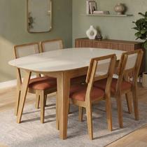 Conjunto para Sala de Jantar Mesa Orgânica e 4 Cadeiras Estofadas Encosto Telado 100% MDF Bolonha Conjunto para Sala de Jantar Mesa Orgânica e 4 Cadeiras Estofadas Encosto Telado 100% MDF Bolonha