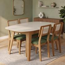 Conjunto para Sala de Jantar Mesa Orgânica e 4 Cadeiras Estofadas Encosto Telado 100% MDF Bolonha Conjunto para Sala de Jantar Mesa Orgânica e 4 Cadeiras Estofadas Encosto Telado 100% MDF Bolonha