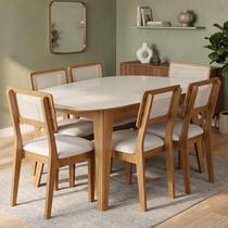 Conjunto para Sala de Jantar Mesa Orgânica e 6 Cadeiras Estofadas Encosto Telado 100% MDF Bolonha Conjunto para Sala de Jantar Mesa Orgânica e 6 Cadeiras Estofadas Encosto Telado 100% MDF Bolonha