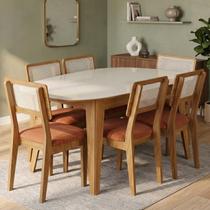 Conjunto para Sala de Jantar Mesa Orgânica e 6 Cadeiras Estofadas Encosto Telado 100% MDF Bolonha Conjunto para Sala de Jantar Mesa Orgânica e 6 Cadeiras Estofadas Encosto Telado 100% MDF Bolonha