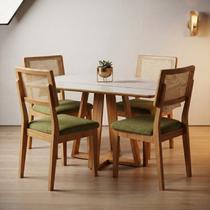 Conjunto para Sala de Jantar Mesa Retangular e 4 Cadeiras Estofadas Encosto Telado 100% MDF Bolonha Verde/Freijó/Off White