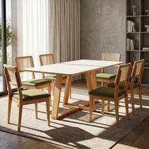 Conjunto para Sala de Jantar Mesa Retangular e 6 Cadeiras Estofadas Encosto Telado 100% MDF Bolonha Conjunto para Sala de Jantar Mesa Retangular e 6 Cadeiras Estofadas Encosto Telado 100% MDF Bolonha
