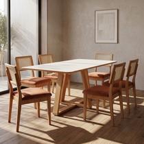 Conjunto para Sala de Jantar Mesa Retangular e 6 Cadeiras Estofadas Encosto Telado 100% MDF Bolonha Conjunto para Sala de Jantar Mesa Retangular e 6 Cadeiras Estofadas Encosto Telado 100% MDF Bolonha