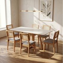 Conjunto para Sala de Jantar Mesa Retangular e 6 Cadeiras Estofadas Encosto Telado 100% MDF Bolonha Conjunto para Sala de Jantar Mesa Retangular e 6 Cadeiras Estofadas Encosto Telado 100% MDF Bolonha