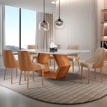 Conjunto para Sala de Jantar Mesa Sarah em Madeira Tampo 180cm com Vidro e 6 Cadeiras Roma Marrom/Caramelo/Cinamomo Imbuia Conjunto para Sala de Jantar Mesa Sarah em Madeira Tampo 180cm com Vidro e 6 Cadeiras Roma Marrom/Caramelo/Cinamomo Imbuia