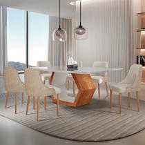 Conjunto para Sala de Jantar Mesa Sarah em Madeira Tampo 180cm com Vidro e 6 Cadeiras Roma