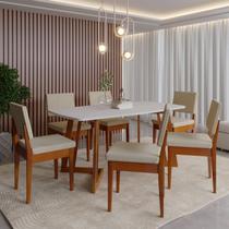 Conjunto para Sala de Jantar Tampo Oval 170cm com 6 Cadeiras Madeira Maciça Miami Marrom/Caramelo/Palha/Off White