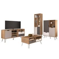 Conjunto Para Sala Rack TV 60 Pol Carvalho Branco Grafite Prata ARLY Conjunto Para Sala Rack TV 60 Pol Carvalho Branco Grafite Prata ARLY
