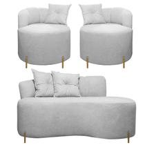 Conjunto para Sala Sofá 1,45 e 2 Poltronas Orgânicas Grecia Bouclê Cinza SOFA STORE Conjunto para Sala Sofá 1,45 e 2 Poltronas Orgânicas Grecia Bouclê Cinza SOFA STORE