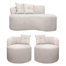 Conjunto para Sala Sofá 1,45 e 2 Poltronas Orgânicas Plaza Bouclê Bege SOFA STORE