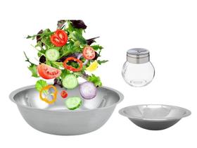 Conjunto para Salada 3 Peças Bowl Inox e Saleiro Vidro Tampa Giratória - Mundial Import