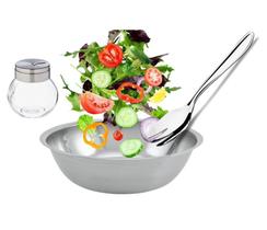 Conjunto para Salada Aço Inox 3 Peças Bowl, Saleiro e Colher - Mundial Import