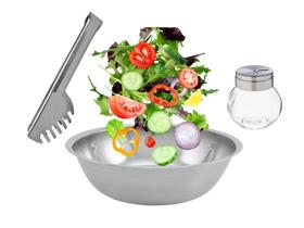 Conjunto para Salada Aço Inox 3 Peças Bowl, Saleiro e Pegador - Mundial Import