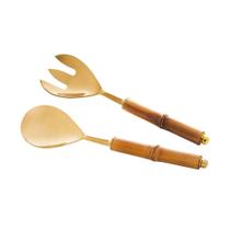 Conjunto Para Salada Wolff Bamboo 2 Peças Inox Cabo Dourado