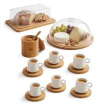 Conjunto Para Servir Café Lanche 16 Peças Pocerlana Bambu e Acrílico
