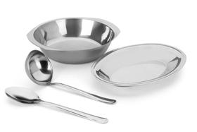 Conjunto Para Servir De Aço Inox Travessa + Bowl 1,2L + Concha + Colher Arroz Feijão Casa Cozinha Bar Restaurante Alto Padrão Qualidade Forma Inox - FORMA UTILIDADES