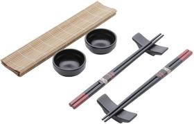 Conjunto Para Sushi 8 Peças Em Bambu e Ceramica Com Esteira Conjunto Para Sushi 8 Peças Em Bambu e Ceramica Com Esteira