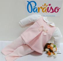 Conjunto Paraiso Moda Bebe Menina Plush Luxo 3 Pçs Num 8005