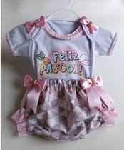 Conjunto Páscoa em bory 100% algodão e calcinha bunda rica