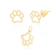 Conjunto Patinha Cachorro Polida em Ouro 18K