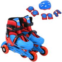 Conjunto Patins Infantil Triline + Kit de Proteção 28-31 Azul e Vermelho brink+