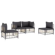 Conjunto Patio Lounge Casafoyer, 4 peças de antracite, poliéster e rattan
