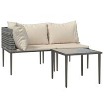 Conjunto Patio Lounge vidaXL, 3 peças com almofadas, cinza, poliéster, rattan Conjunto Patio Lounge vidaXL, 3 peças com almofadas, cinza, poliéster, rattan