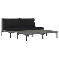 Conjunto Patio Lounge VidaXL Cinza Escuro, 3 peças de vime de poliéster