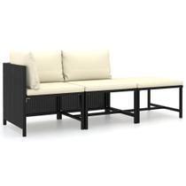 Conjunto Patio Lounge VidaXL de 3 peças de vime de poliéster preto para exterior Conjunto Patio Lounge VidaXL de 3 peças de vime de poliéster preto para exterior