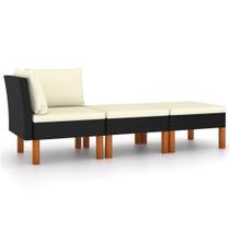 Conjunto Patio Lounge VidaXL de 3 peças de vime PE com madeira de eucalipto Conjunto Patio Lounge VidaXL de 3 peças de vime PE com madeira de eucalipto