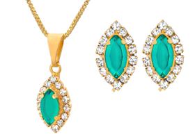 Conjunto Pedra Navete Cravejado