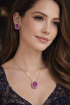 Conjunto pedra oval fusion rosa cravejado com zircônias