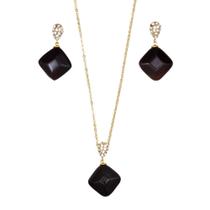 Conjunto Pedra Quadrado Dourado Café CJ0906