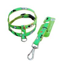 Conjunto Peitoral Estampado Ajustável com Guia para Cachorro - Nylon Leve e Resistente