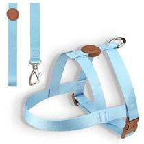 Conjunto Peitoral Tradicional e Guia Tamanho P Azul para Cães