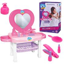 Conjunto Penteadeira De Brinquedo Para Meninas Com Secador Chapinha Pente Batom E Esmalte