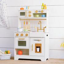 Conjunto pequeno branco Wooden Play Kitchen Leeshyah com máquina de fazer gelo