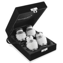 Conjunto pequeno de 4 urnas de cremação em forma de urnas brancas e prateadas com estojo Conjunto pequeno de 4 urnas de cremação em forma de urnas brancas e prateadas com estojo
