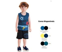 Conjunto Pequenos Campeões Infantil Verão Camisa e Short Camiseta Regata com Bermuda kit 2 peças Baby Boy Bebe