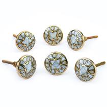 Conjunto Perilla Home de 6 maçanetas de gabinete em madrepérola em latão